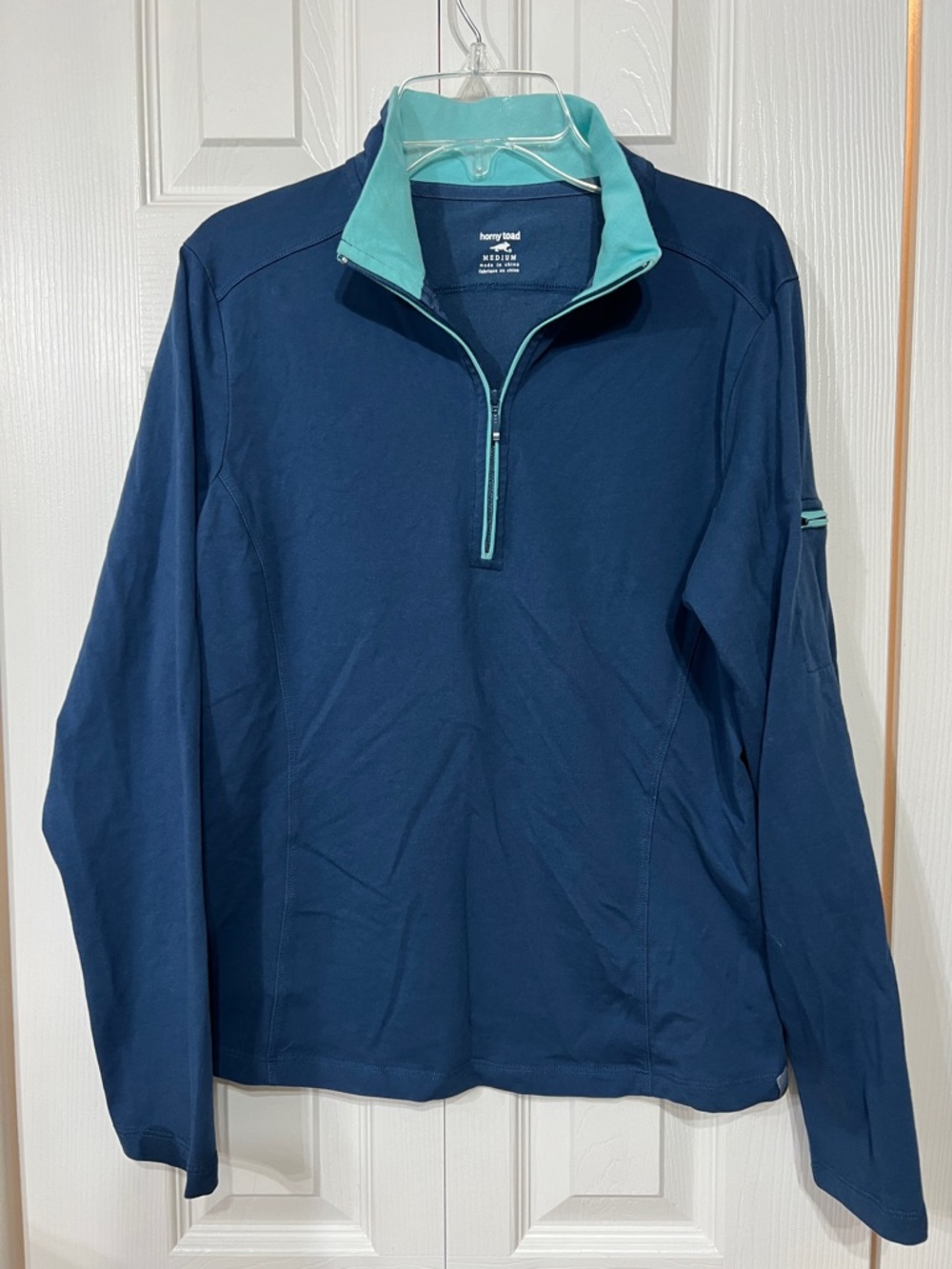 Horny Toad Wm M Navy Teal Quarter Zip lightweight Pullover Run Hike Activewear